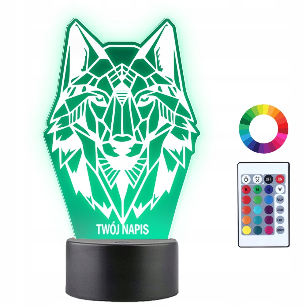 Lampka Nocna 3D LED Wilk Geometryczny Prezent