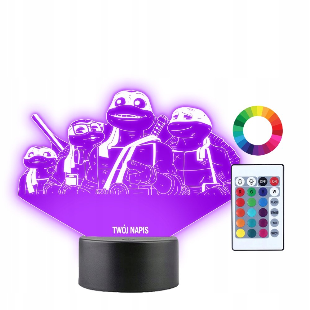 Lampka Nocna 3D Led Wojownicze Żółwie Ninja