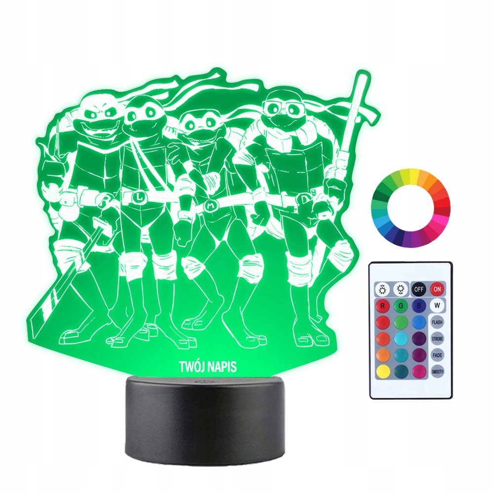 Lampka Nocna 3D Led Wojownicze Żółwie Ninja