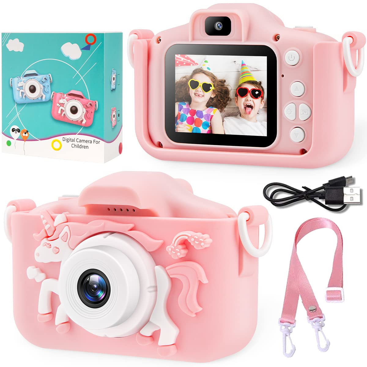 Cyfrowy Aparat Fotograficzny Kamera Dla Dzieci Jednorożec Na Karty Micro Sd Różowy Z701R