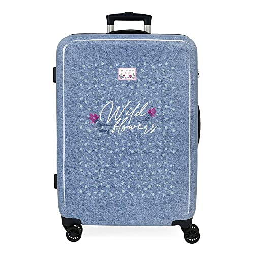 Movom Wild flowers Walizka średnia Niebieski 45x68x26 cms Sztywne ABS Boczne zamknięcie szyfrowe. 70L 3 kg 4 Podwójne koła, niebieski, Maleta mediana, średnia walizka