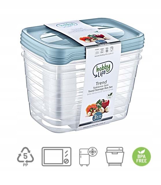 Pojemniki Na Żywność 2,2L Komplet 3 Sztuki Różne Kolory