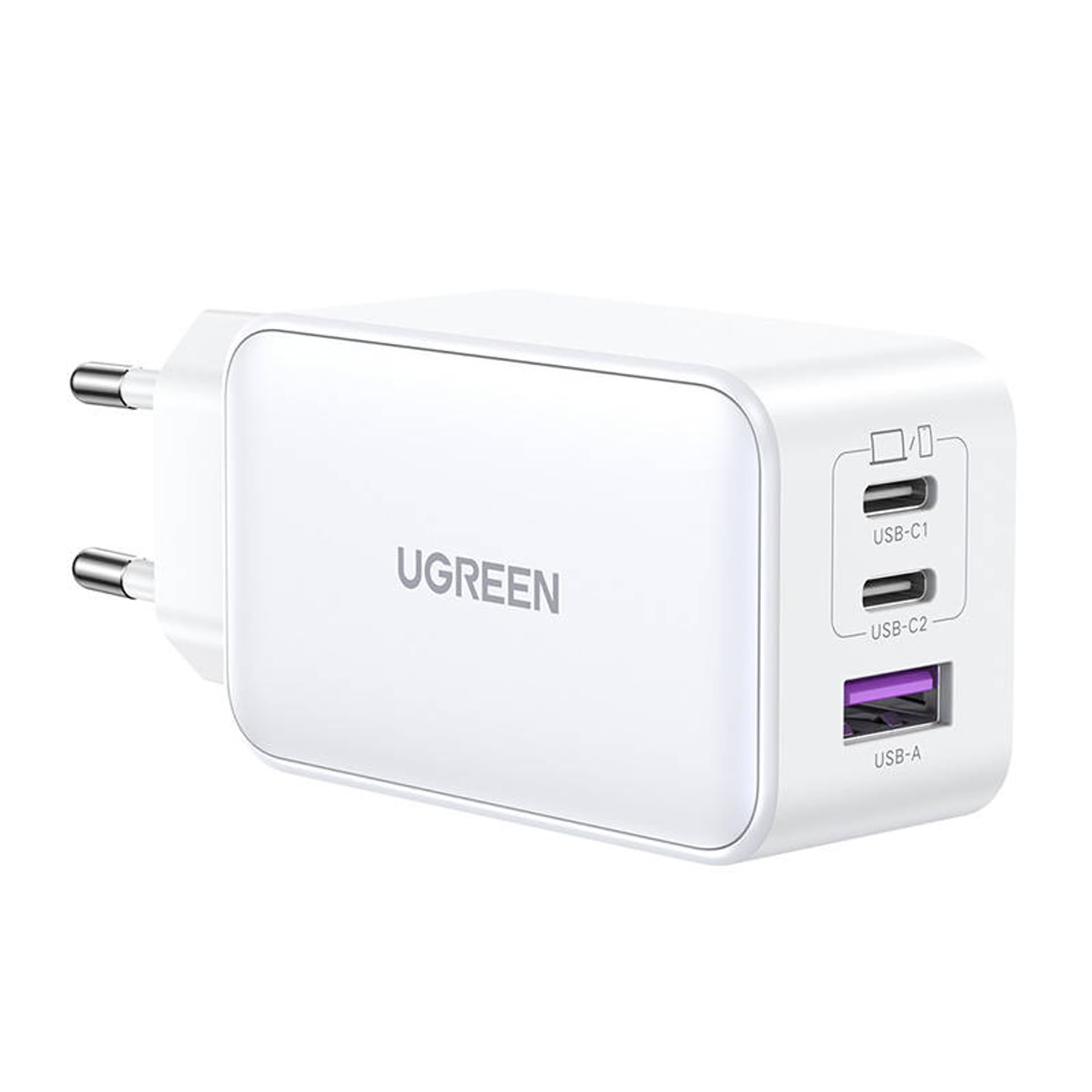 Ładowarka sieciowa UGREEN 15339 Nexode, 2xUSB-C, USB-A 3.0, PD3.0, QC4.0, GaN, 65W (biała)