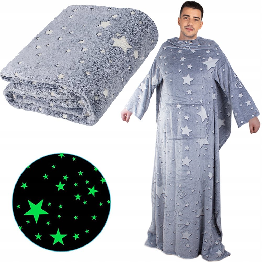 Koc Z Rękawami Polar Ciepła Bluza Szlafrok Neon