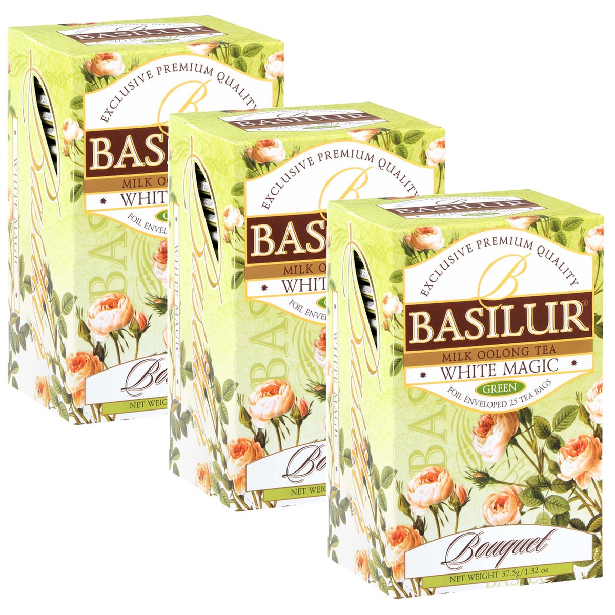 BASILUR White Magic- Zielona herbata półfermentowana oolong o mlecznym aromacie, 25x1,5 g x3