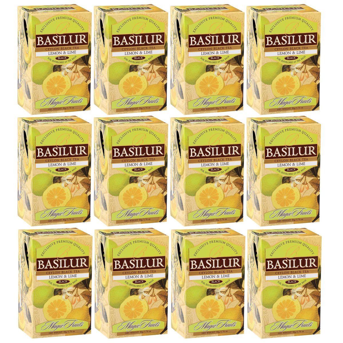 Basilur Lemon Lime- Czarna Herbata Cejlońska Z Naturalnym Aromatem Cytryny I Limonki, 25X2 G X12