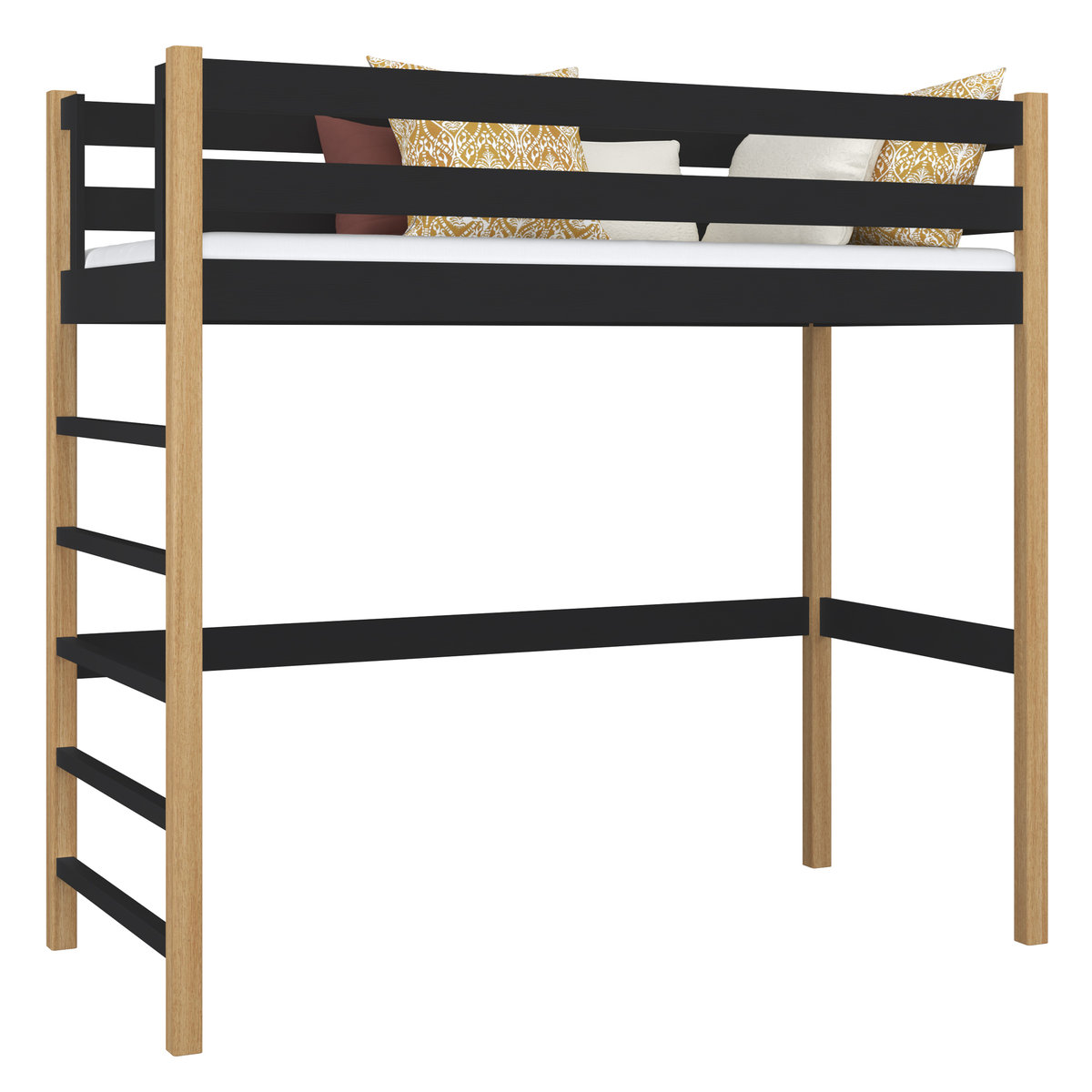 Drewniane łóżko na antresoli N01 czarno dębowe 80x180