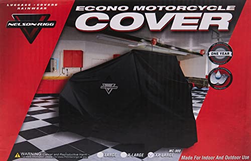 Nelson-Rigg Econo Pokrowiec na motocykl, ochrona przed każdą pogodą, 100% wodoodporny, UV, otwory wentylacyjne, przelotki, rozmiar XXL, pasuje do większości motocykli turystycznych Harley Davidson