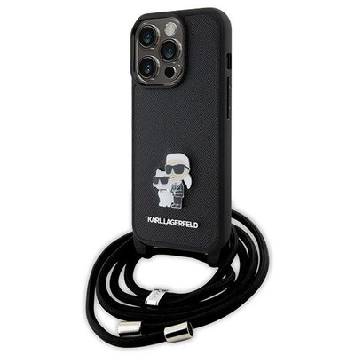 Etui KARL LAGERFELD Crossbody Saffiano Metal Pin Karl & Choupette do Apple iPhone 15 Pro Czarny