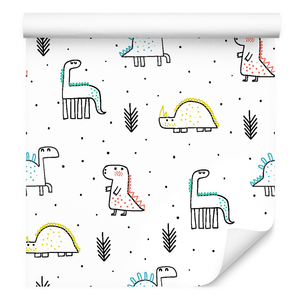 Tapeta dinozaury kropki rośliny do pokoju chłopca