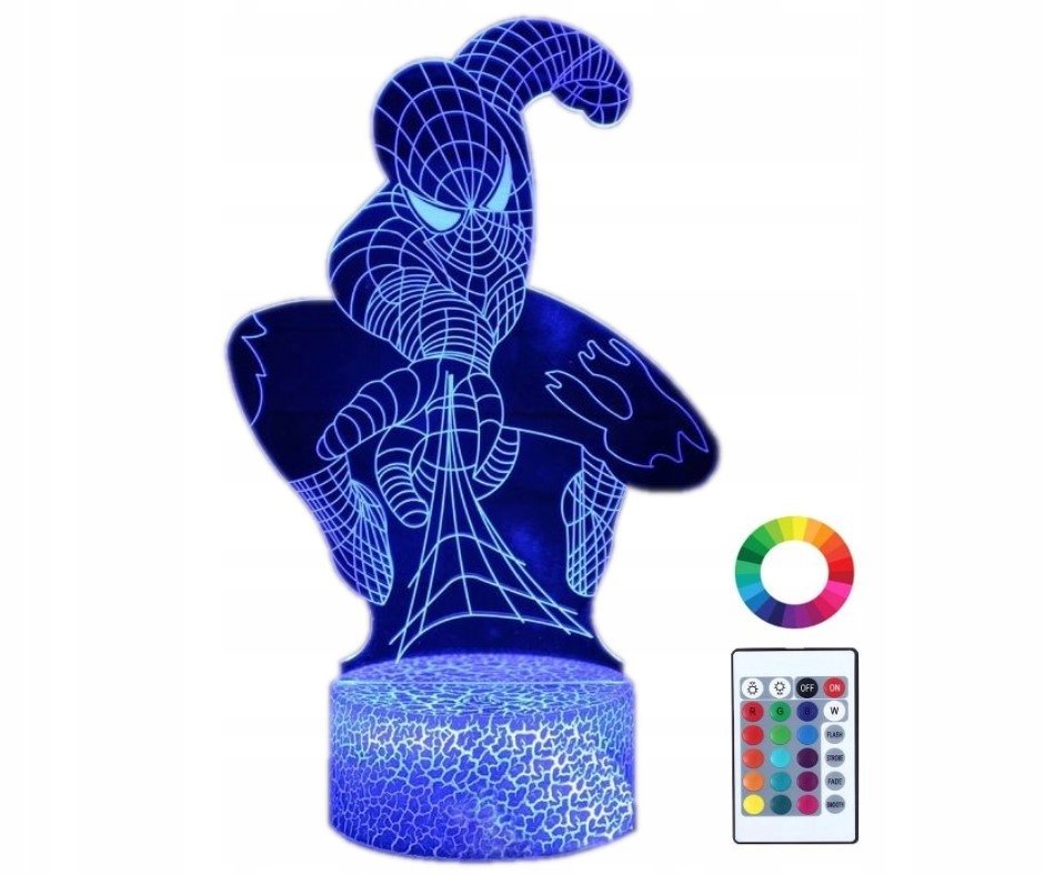 Lampka Nocna Biurkowa Dla Dzieci Spiderman Spider-Man 3D Led Rgb + Pilot
