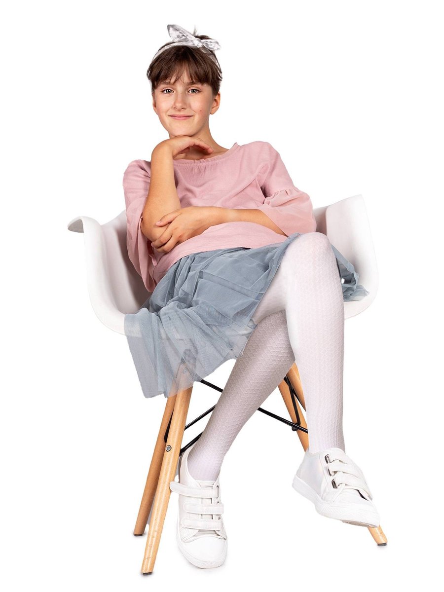 Rajstopy dziecięce mikrofibra białe ze wzorem waflowym 80 DEN 68-74