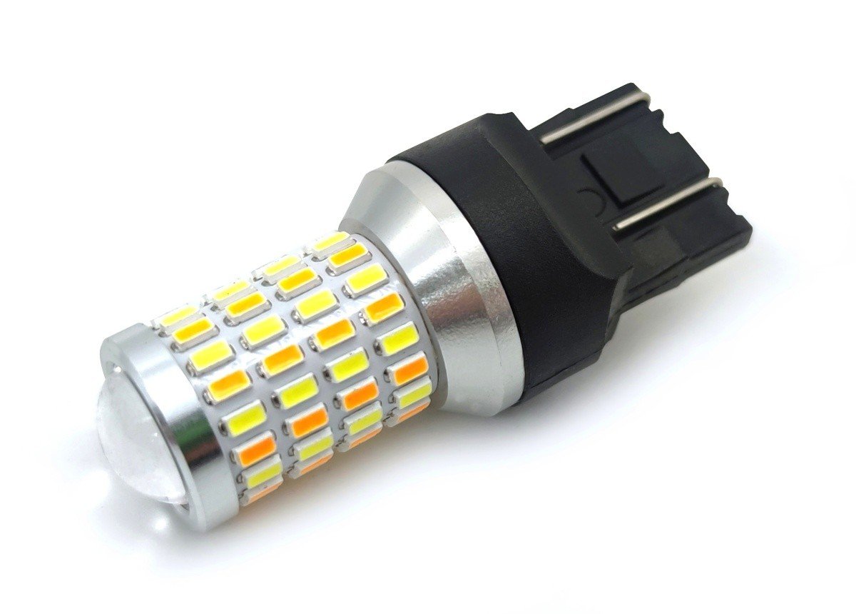 W21/5W żarówka LED 7443 12V CANBUS biała-pomarańcz, mała mocna