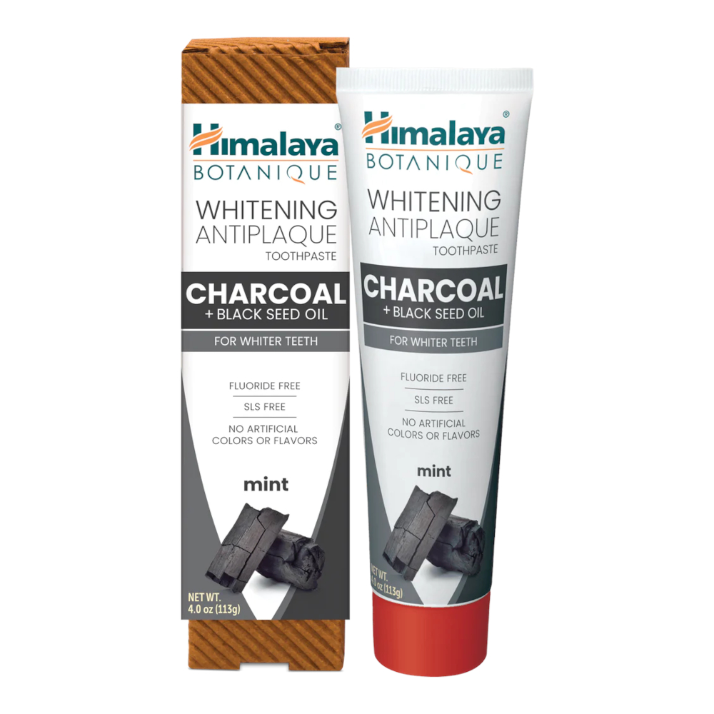 HIMALAYA Botanique Whitening Antiplaque CHARCOAL 113g - czarna pasta do zębów przeciw płytce nazębnej  z aktywnym węglem