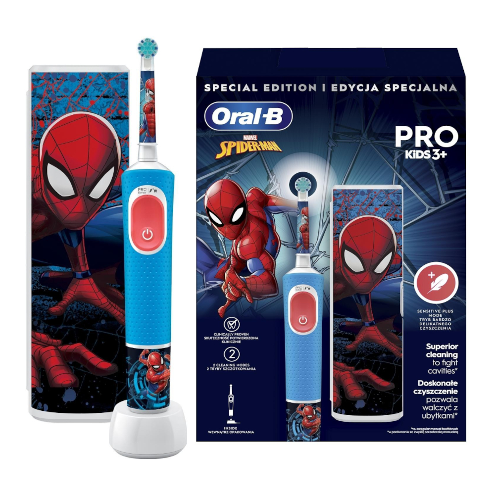 BRAUN Oral-B PRO Kids 3+ SPIDER-MAN + Travel Care - szczoteczka elektryczna dla dzieci z etui podróżnym E3567