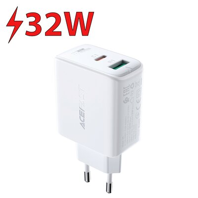 Acefast ładowarka sieciowa USB Typ C / USB 32W, PPS, PD, QC 3.0, AFC, FCP biały (A5 white) A5 white