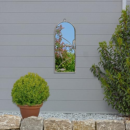MirrorOutlet The Arcus - nowoczesne łukowe lustro ścienne w kolorze betonu, 64 cm x 24 cm, srebrne lustro z czarnym spodem na każdą pogodę