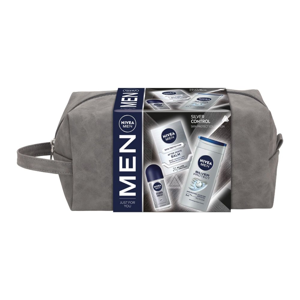 Men Silver Control zestaw żel pod prysznic 250ml + balsam po goleniu 100ml + antyperspirant roll-on 50ml + kosmetyczka