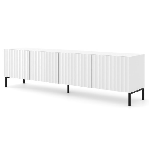 Szafka rtv z lamelowym frontem biały mat + czarne nóżki S0-S49