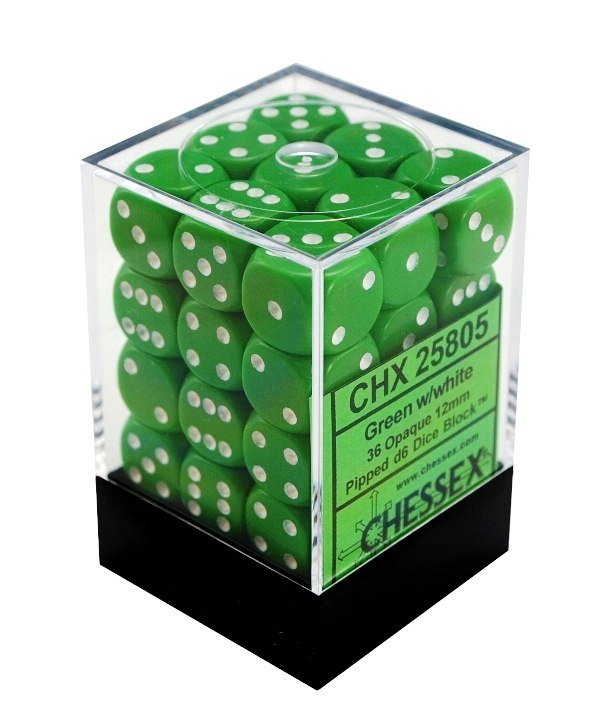 Kostki K6 12mm Chessex Green 36 szt. + pudełko