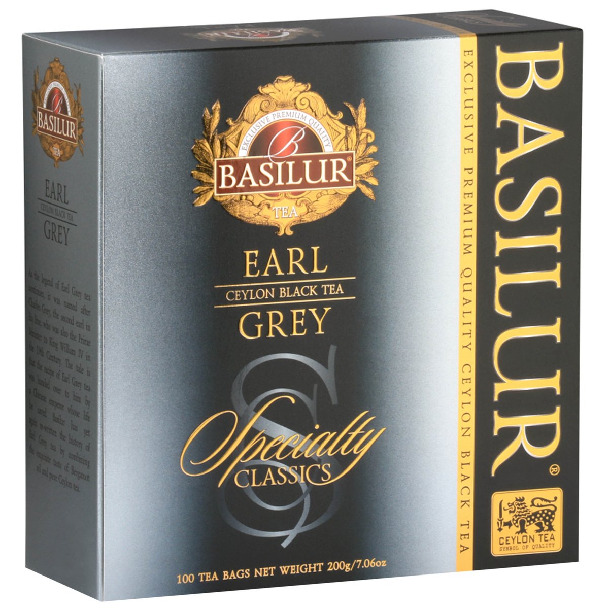 Basilur Earl Grey- Czarna Herbata Cejlońska Z Olejkiem Bergamotowym W Saszetkach, 100X2G