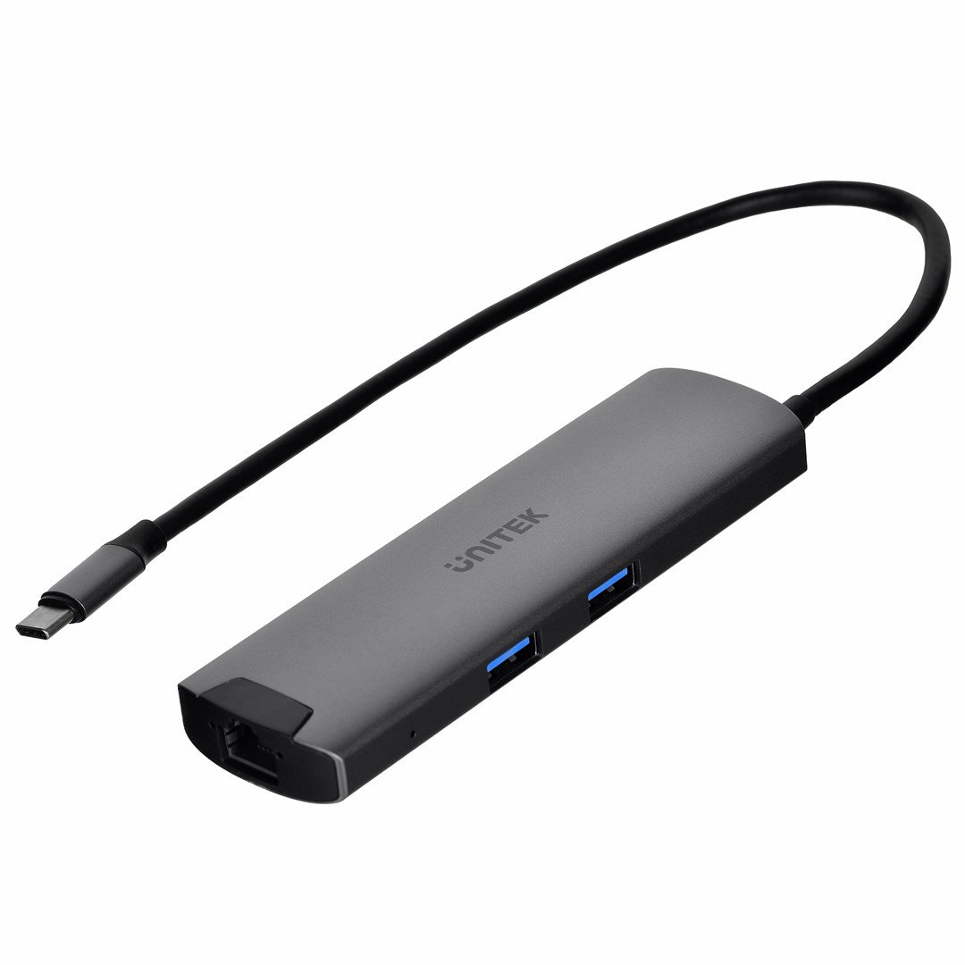 Unitek, Aktywny Hub USB-C 5BGPS, HDMI RJ-45 PD 100W, czarny