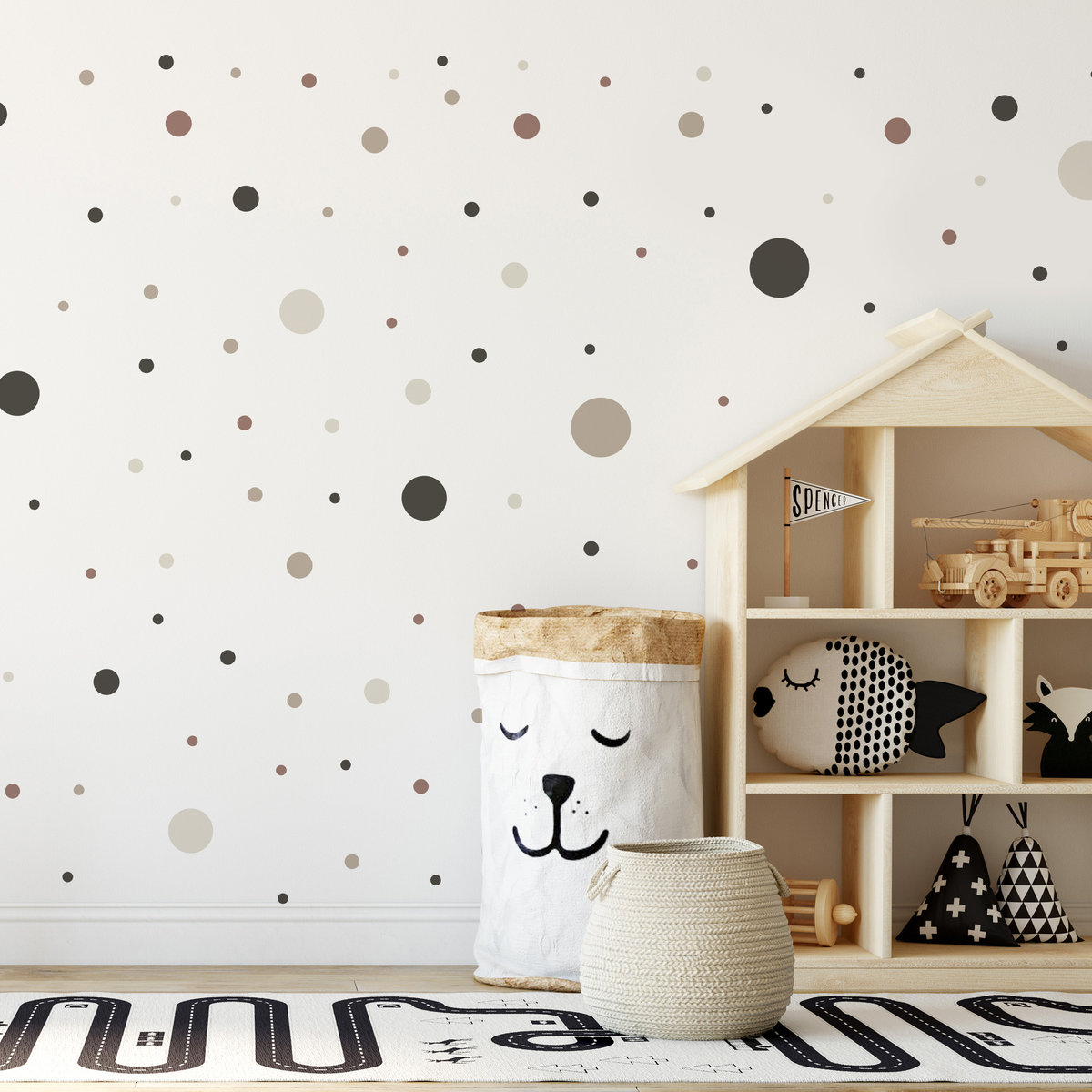 Naklejki Na Ścianę Szare Kropki GROCHY Dla Dzieci 150 sztuk