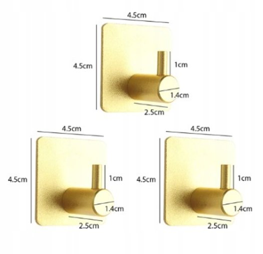 WIESZAK ŁAZIENKOWY komplet METALOWY Złoty 3szt