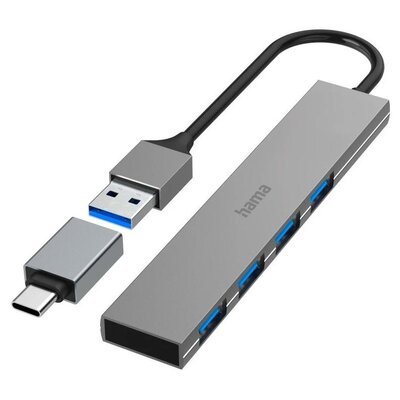 HAMA Hub  Premium USB 3.2 + Adapter USB-C 4x USB-A Ultra slim 5Gbit/s