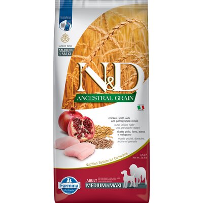 Farmina N&D Ancestral Grain Adult Medium & Maxi, kurczak i owoc granatu - 12 kg