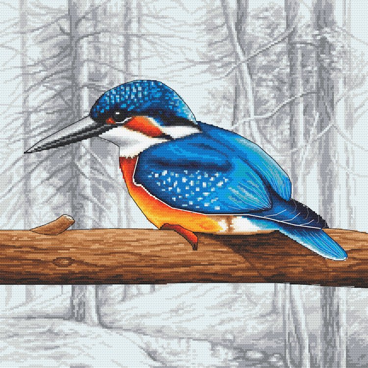 Haft krzyżykowy - Zestaw do haftu - Zimorodek przed odlotem