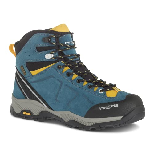 TREZETA - Model: DRIFT WP Blue-Yellow, buty do wędrówek, buty do wędrówek, męskie buty z technologią Water Stopper Wodoodporna i podeszwa Vibram, Niebieski Żółty, 44 EU