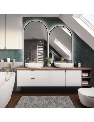 Zestaw dwóch luster półowalnych w ramie czarnej MDF SLIM z podświetleniem - ZESTAW DOMI II  W RAMIE LED, Dostępne wymiary: 60x130 + 60x150