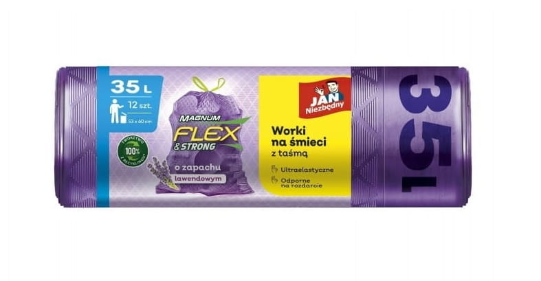 Jan Niezbędny Worki na śmieci z taśmą Magnum Flex&Strong Lawenda 35 L 12 szt