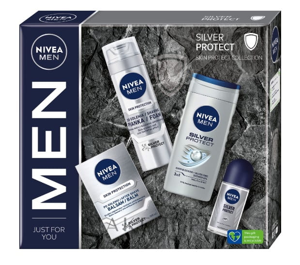 Nivea Men Zestaw 4 produktów Silver Protect ( balsam po goleniu + żel pod prysznic + rollon + pianka do golenia )