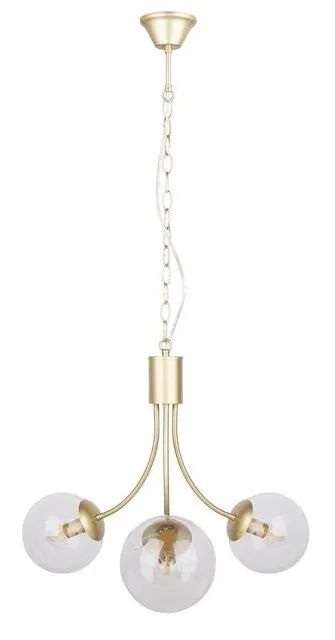 Elegancka lampa wisząca w kolorze mosiądzu z trzema szklanymi kloszami - V120 W6-Z49