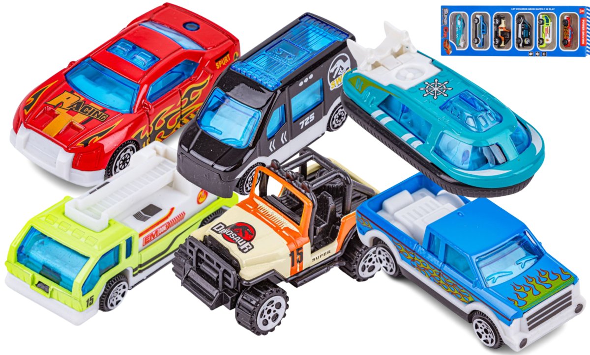AUTKA zestaw resoraków 6w1 RESORAKI zabawkowe samochodziki auta metalowe zabawki dla chłopców