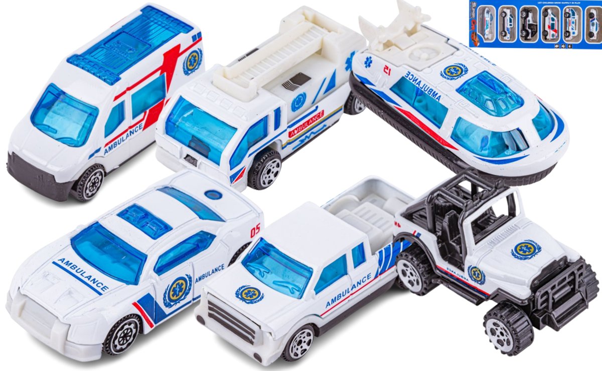 AUTKA zestaw resoraków 6w1 RESORAKI POGOTOWIE karetka ambulans małe auta zabawki dla chłopca