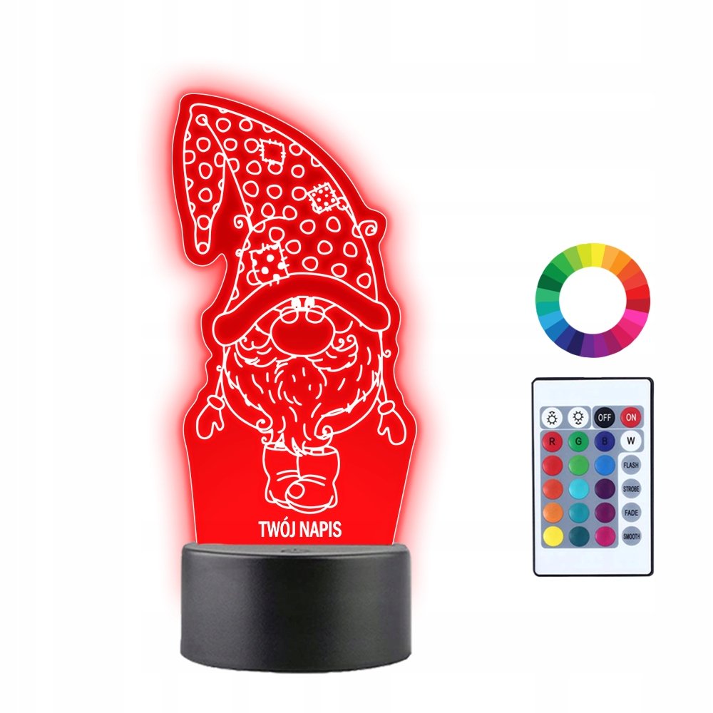 Lampka Nocna 3D LED Krasnal Świąteczny Prezent