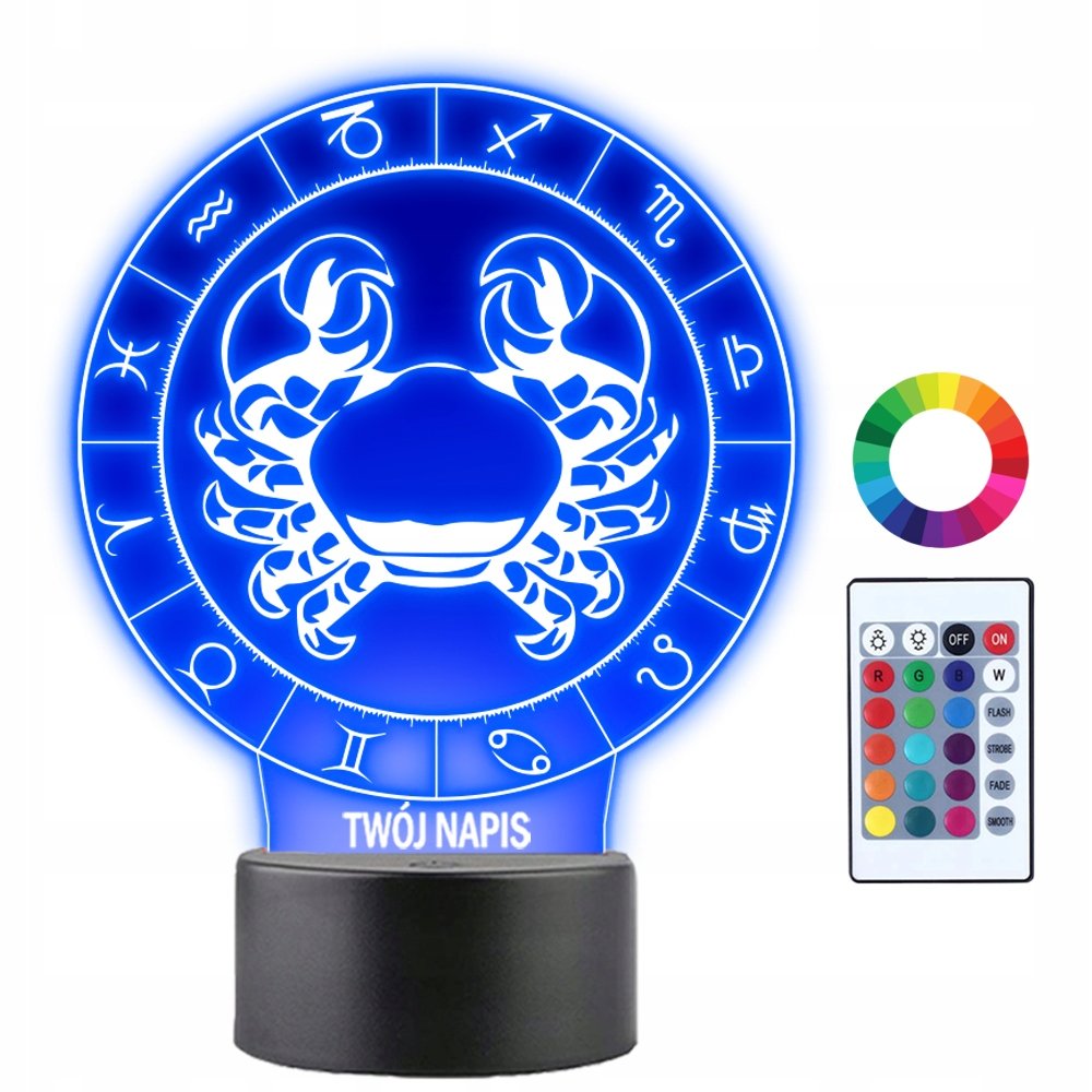 Lampka Nocna 3D LED Rak Znak Zodiaku Prezent