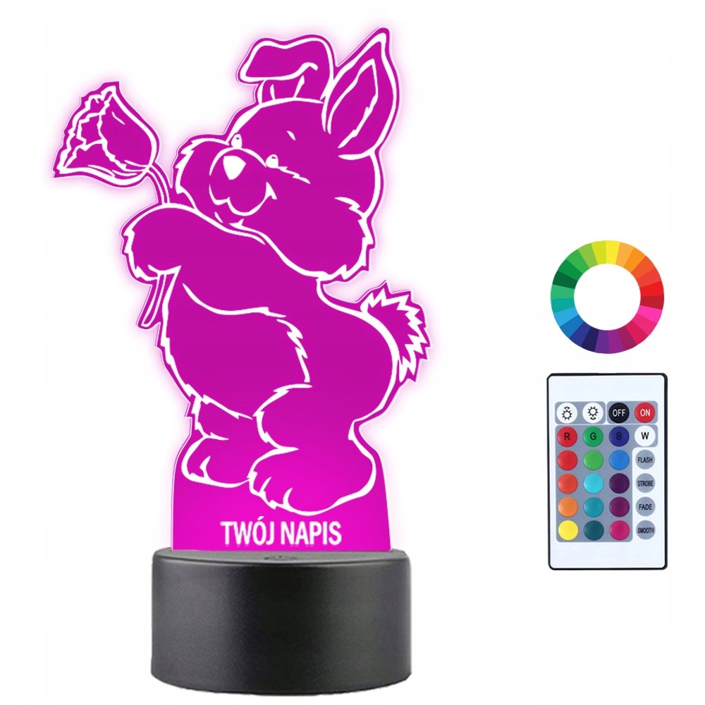 Lampka Nocna 3D LED Królik Prezent