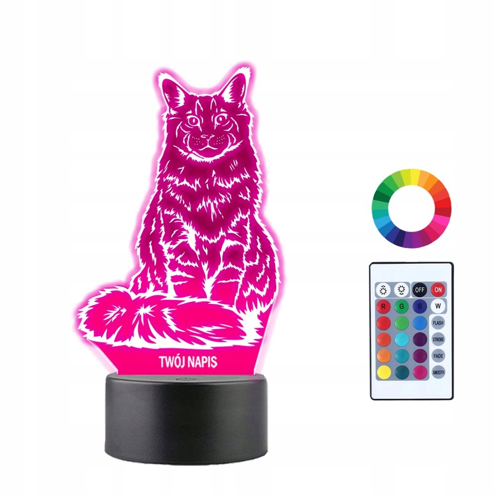 Lampka Nocna 3D LED Kot Maine Coon Prezent