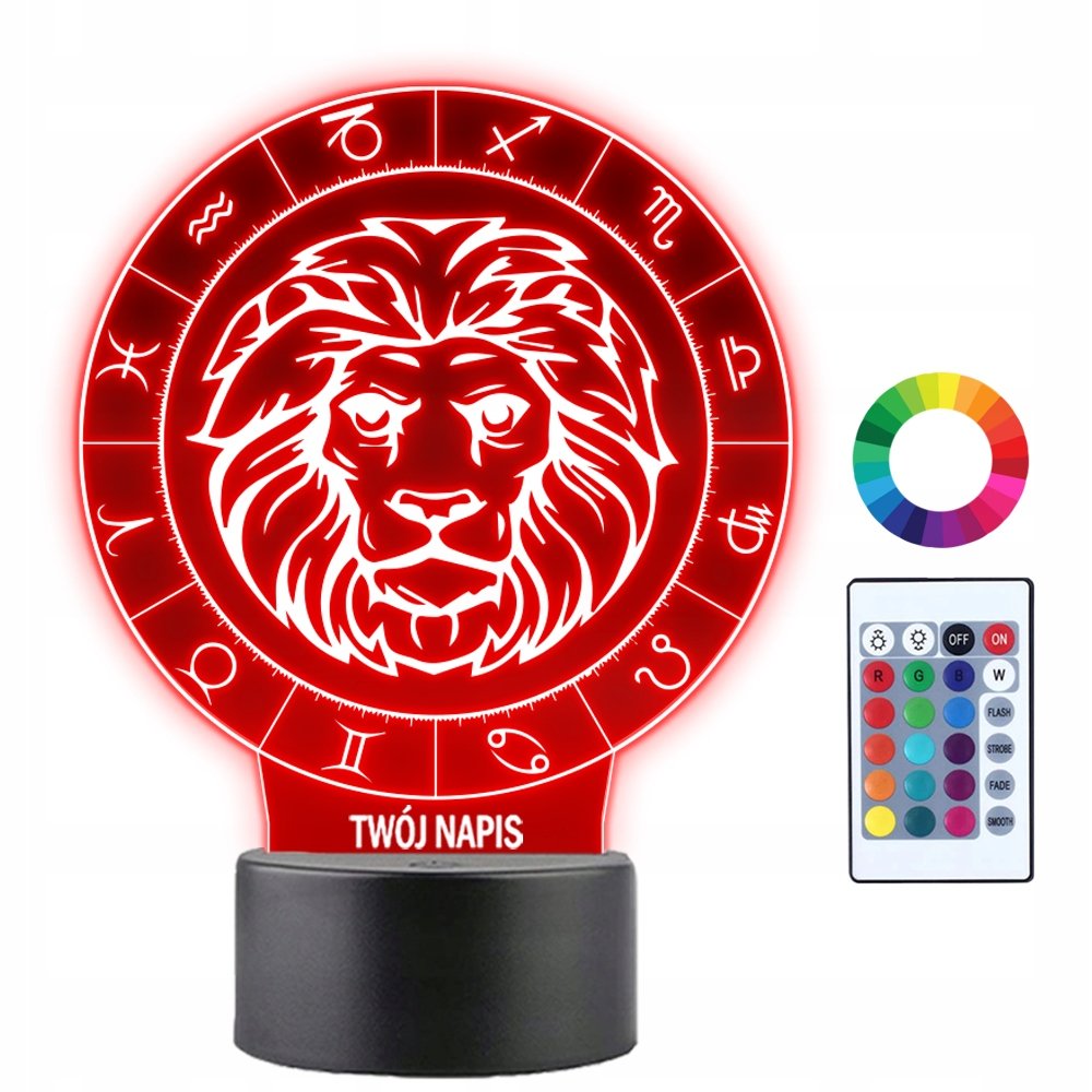 Lampka Nocna 3D LED Lew Znak Zodiaku Prezent