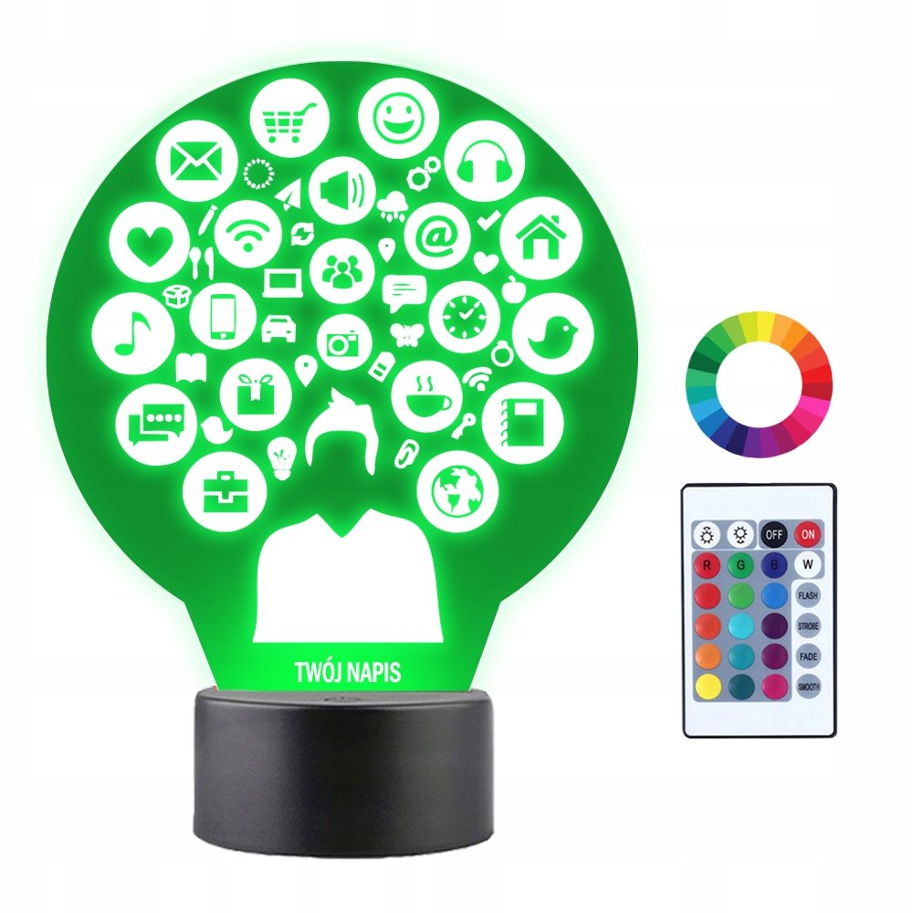 Lampka Nocna 3D LED Programista Ikony Prezent