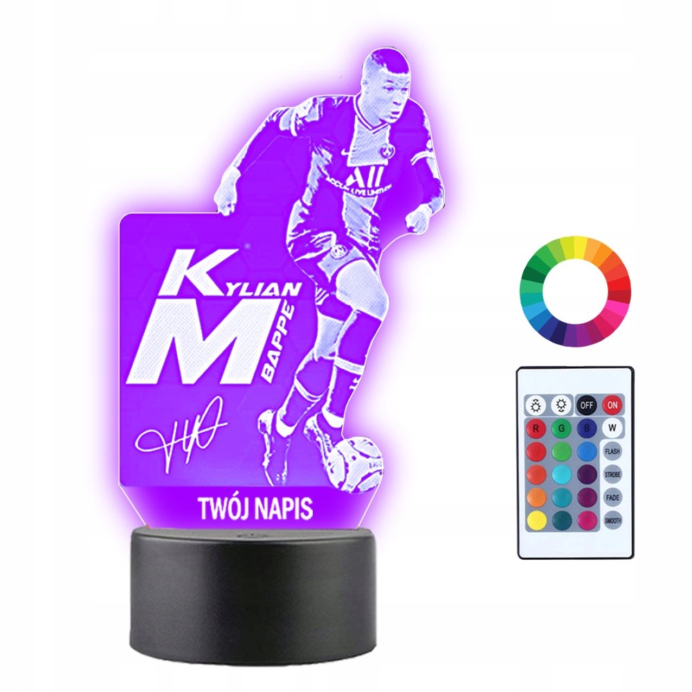 Lampka Nocna 3D LED Kylian Mbappe Piłkarz Prezent