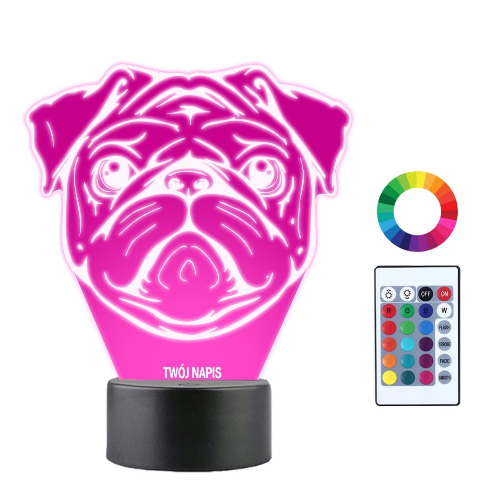 Lampka Nocna 3D LED Pies Mops Prezent