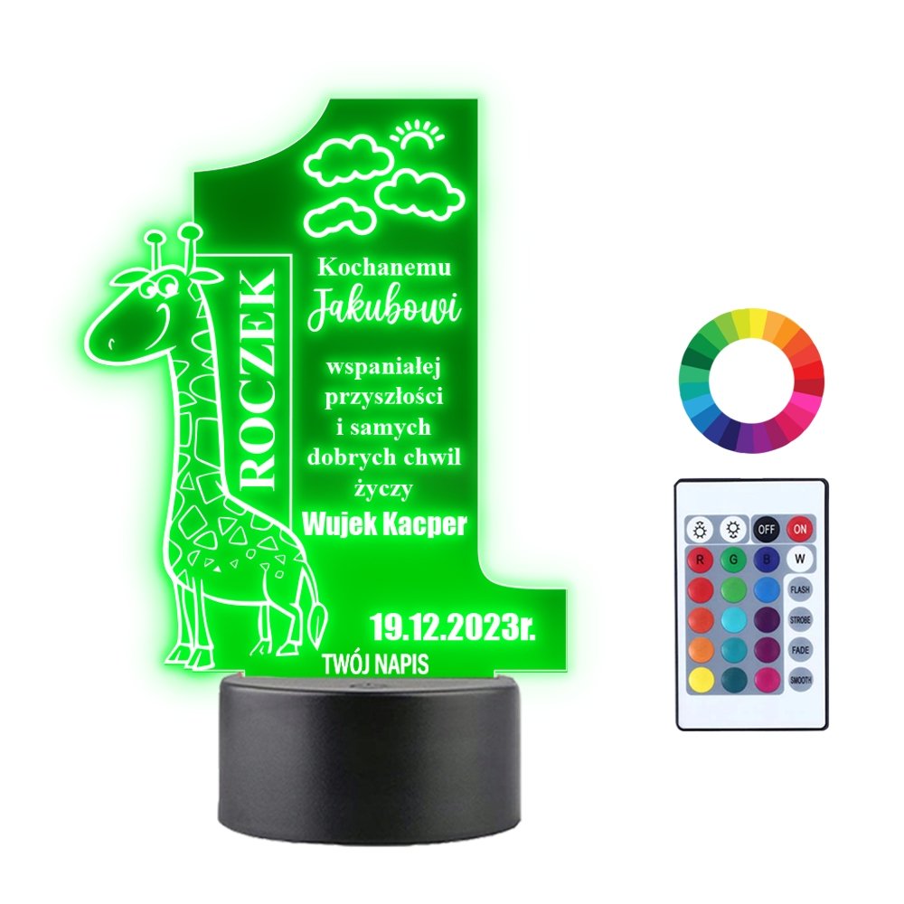 Lampka Nocna 3D LED Roczek 1 Urodziny Prezent