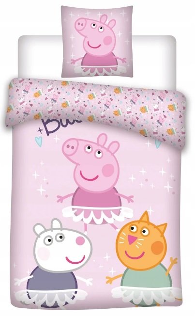 Pościel dla dziewczynki, bawełniana, na licencji Świnka Peppa 140 x 200cm + 65 x 65 cm
