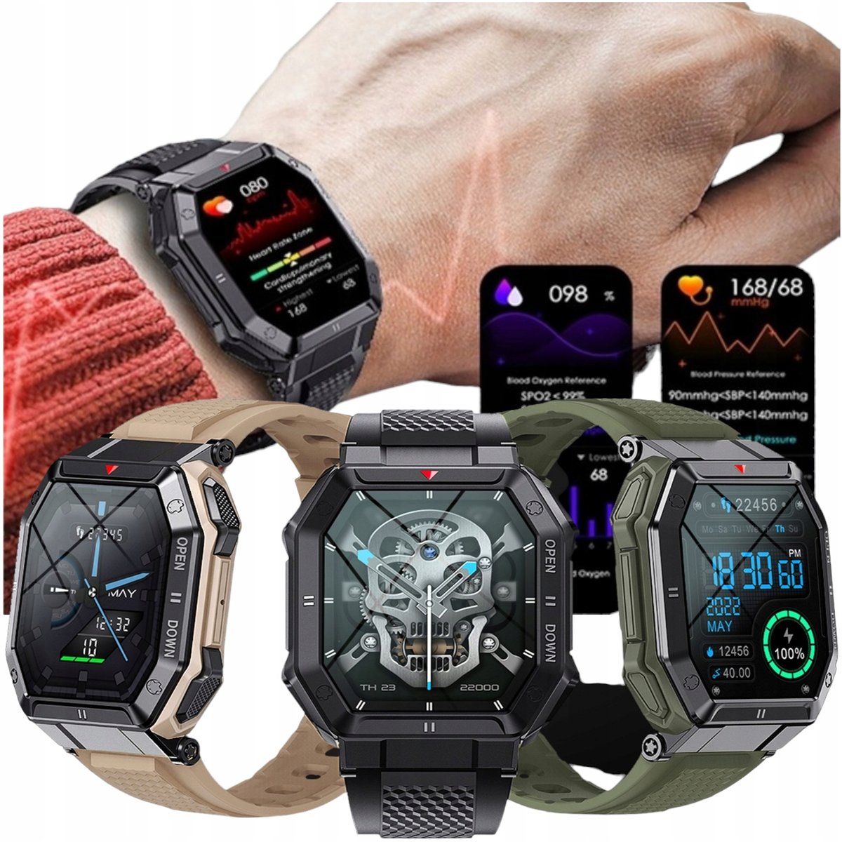 Smartwatch Męski Militarny Wielofunkcyjny Rozmowy Tryby Sportowe Odtwarzacz