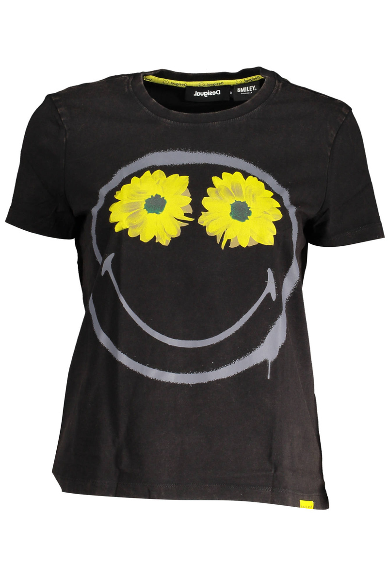 DESIGUAL CZARNY T-SHIRT DAMSKI Z KRÓTKIM RĘKAWEM